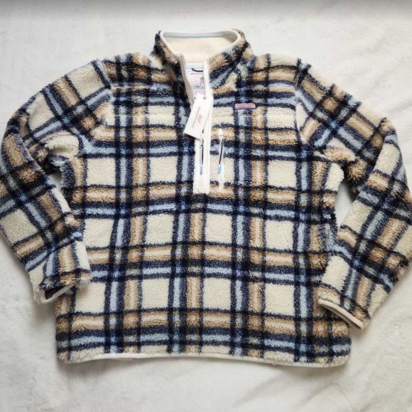 New women's Vineyard Vines plaid SuperShep sherpa pullover Shep